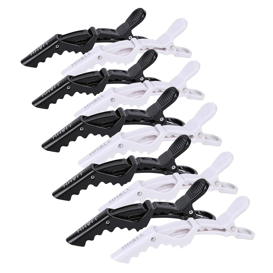 Schwarze und weiße Haarklammern, Friseurclips, rutschfest, 12er-Set, Kunststoff.