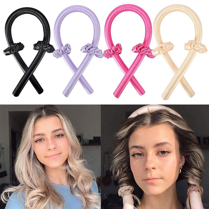 Haarstyling-Set, Lockenwickler, schwarz, lila, pink, beige, hitzefrei, für Locken, Frauenfrisur.
