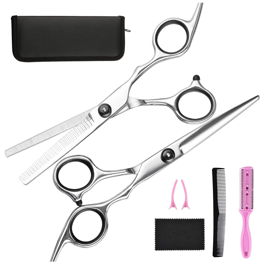 Professionelle Friseurschere Set, Edelstahl, Haarschneideschere, Effilierschere, Kamm, Etui.