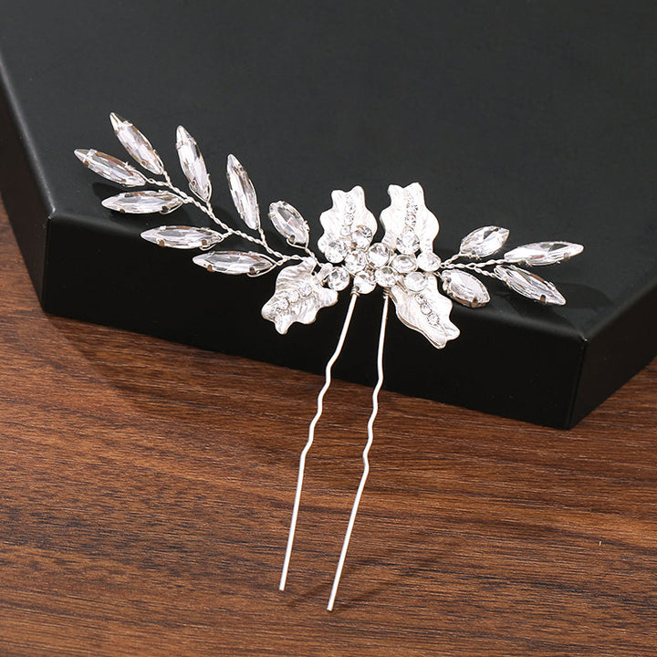 Haarspange mit Perlen und Strass, Blumenmotiv, silber, Hochzeit, Damen Haarschmuck.