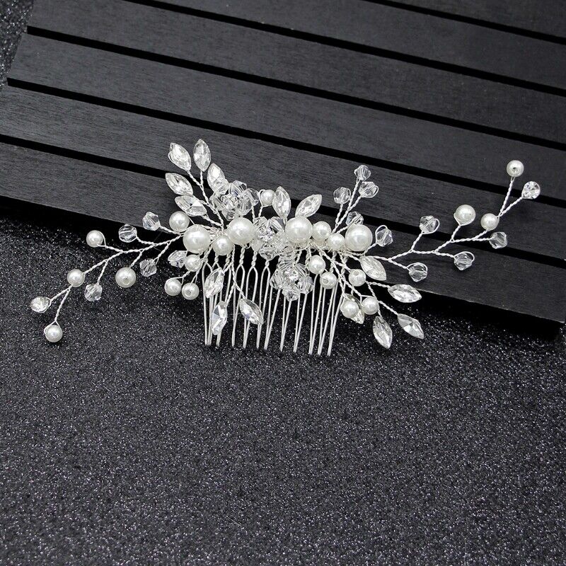 Silberne Haarklammer mit Perlen und Kristallen, Brautschmuck, Hochzeit Accessoire.