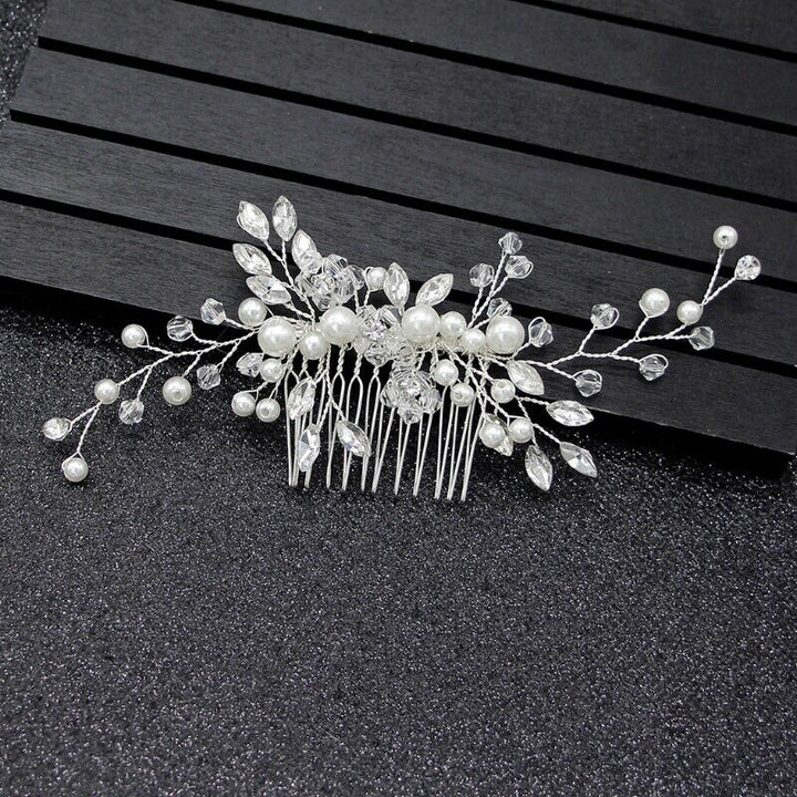 Silberne Haarklammer mit Perlen und Kristallen, Brautschmuck, Hochzeit Accessoire.