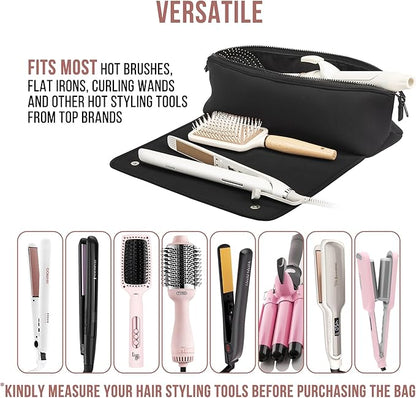 Vielseitige schwarze Tasche für Haarglätter, Lockenstäbe und Styling-Tools, hitzebeständig.