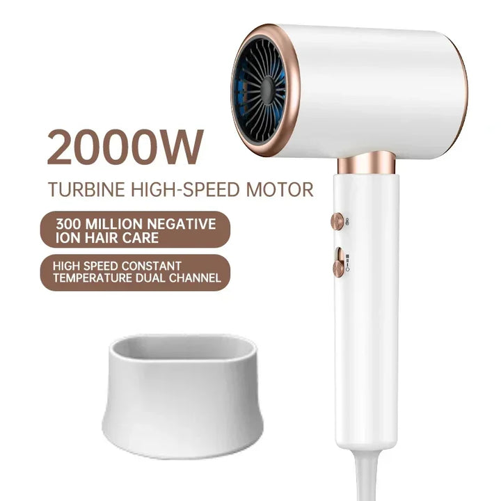 Weißer Haartrockner 2000W, Turbinenmotor, Ionentechnologie, schnelles Trocknen, Haarpflege.