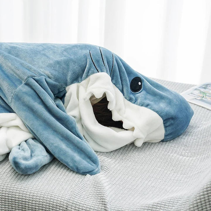 Plüschhai-Decke, blau, weich, Kinder, gemütlich, Spielzeug, Geschenk, Haifisch-Design, Sofa.