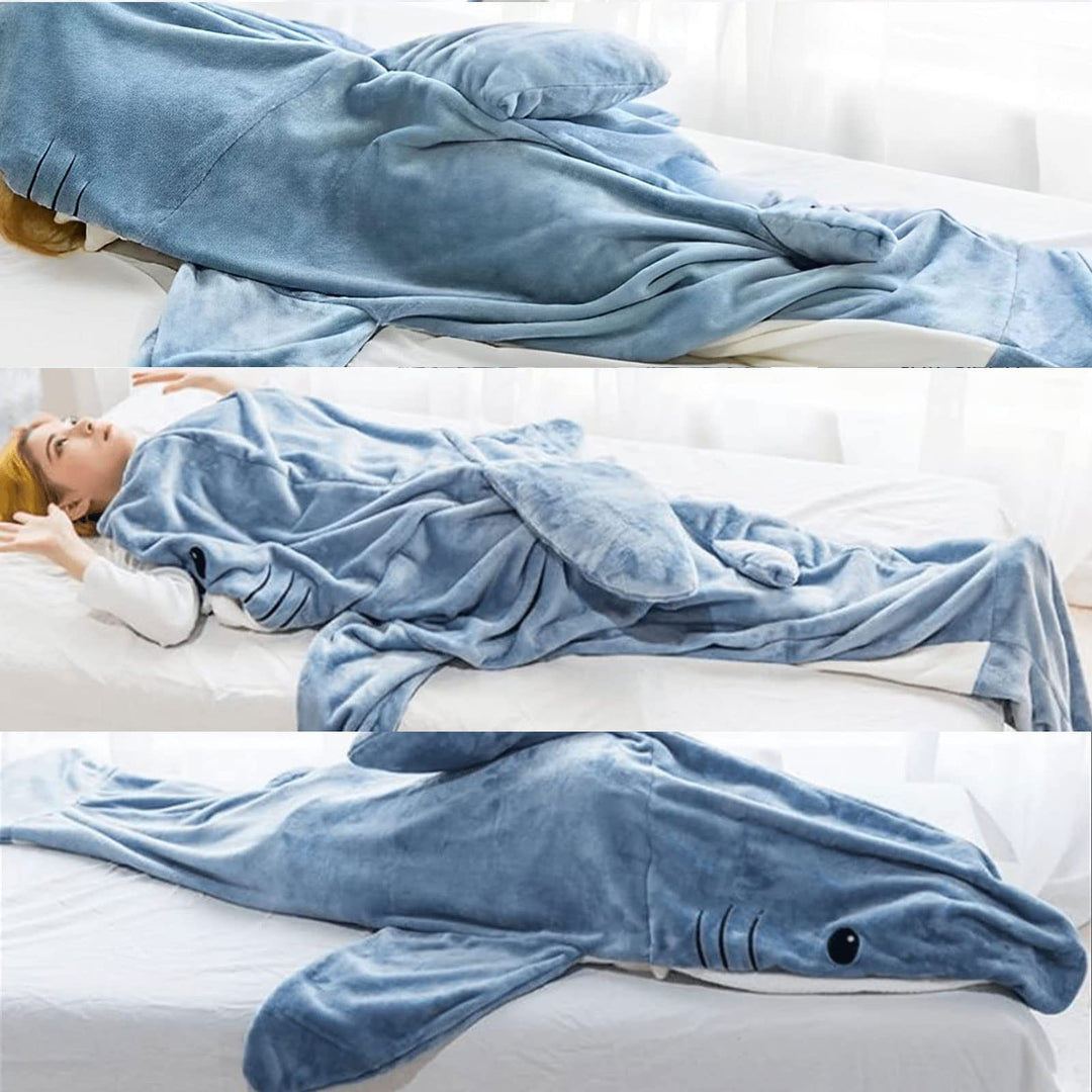 Blaue Haifisch-Decke aus Fleece, gemütlich, für Erwachsene, ideal zum Entspannen.