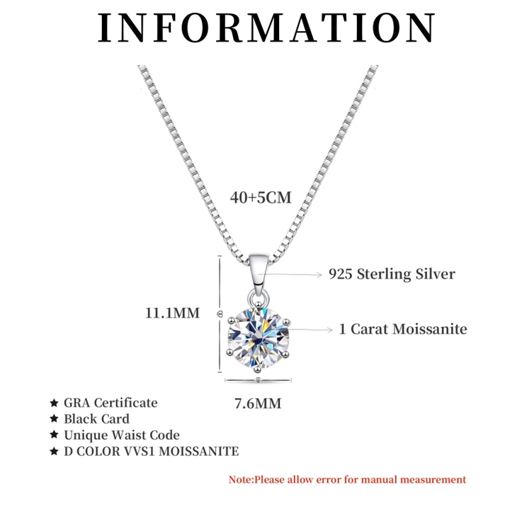 925 Sterling Silber Halskette, 1 Karat Moissanit, GRA-zertifiziert, 40+5cm, Schmuckanhänger.