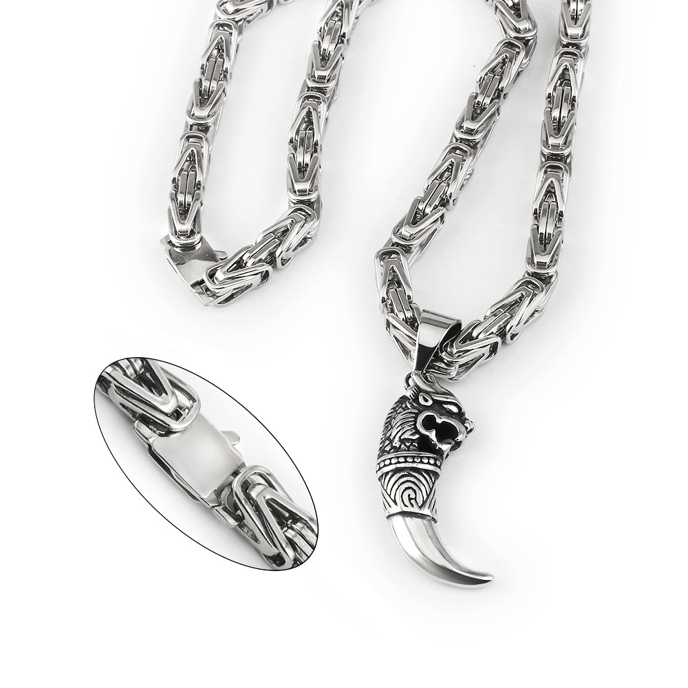 Herren Halskette, 6,5mm, byzantinisches Design, Edelstahl, Silber, Anhänger, modisch.
