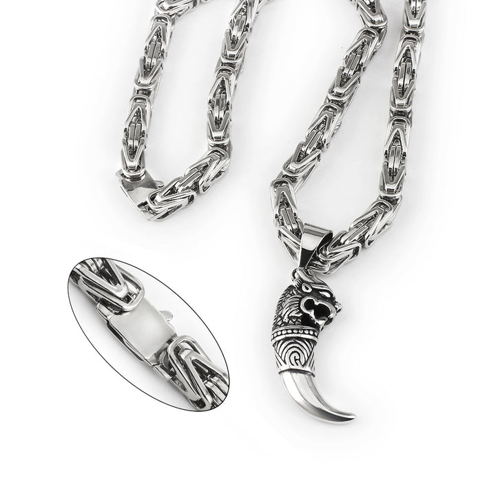 Herren Halskette, 6,5mm, byzantinisches Design, Edelstahl, Silber, Anhänger, modisch.