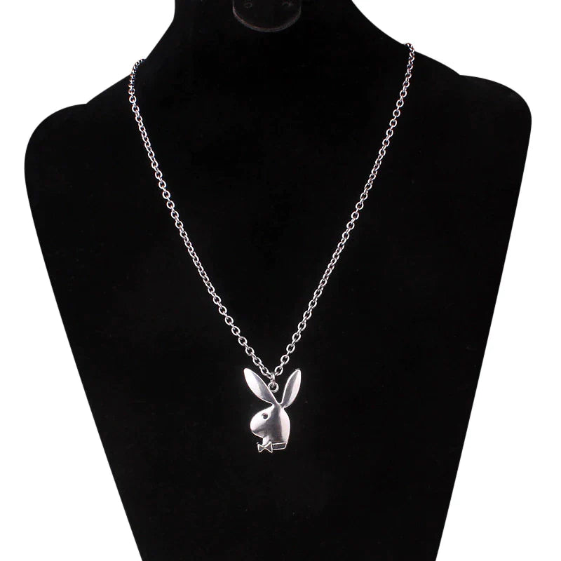 Silberne Halskette mit Hasenanhänger, elegantes Schmuckstück, modisches Accessoire.