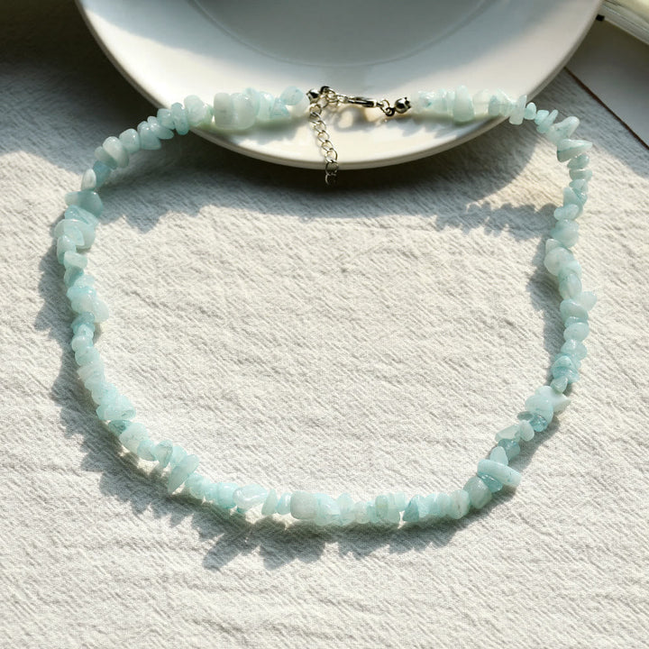 Aquamarin-Halskette, hellblau, Edelstein, handgefertigt, Schmuck, Damen, Geschenkidee, elegant.