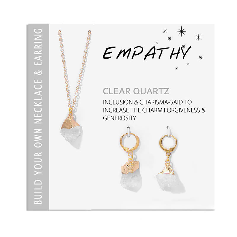 Klarer Quarz Halskette und Ohrringe Set, goldfarben, für Charme und Großzügigkeit.