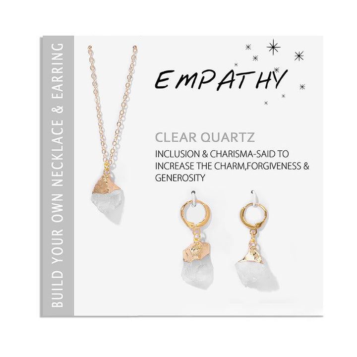 Klarer Quarz Halskette und Ohrringe Set, goldfarben, für Charme und Großzügigkeit.