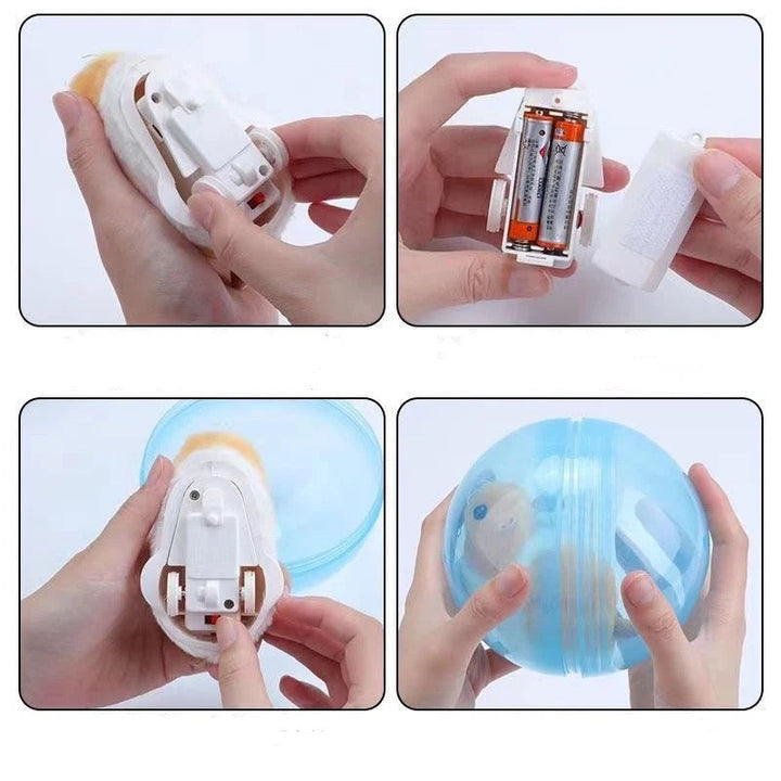 Spielzeug-Hamster in blauem Ball, batteriebetrieben, interaktiv, für Kinder.