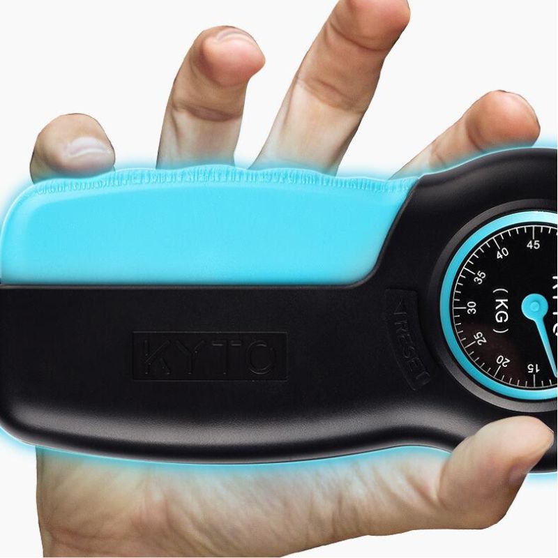 Handkraftmesser KYTO, blau-schwarz, ergonomisch, Fitnessgerät zur Messung der Griffstärke.