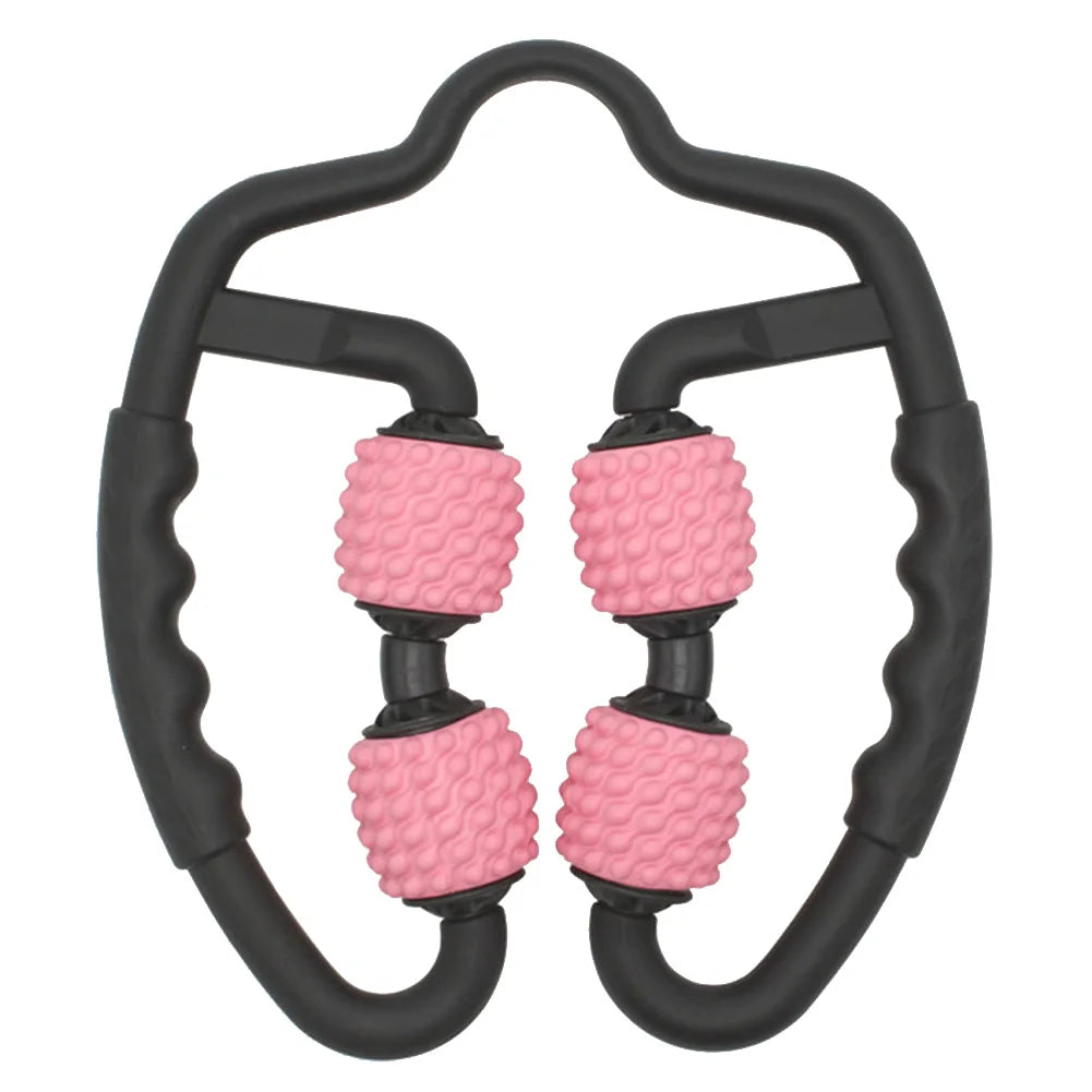 Schwarzer und rosa Muskelroller, Massagegerät, Fitnessgerät, Entspannung, Muskelentspannung.