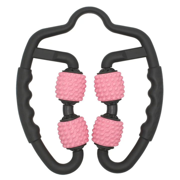 Schwarzer und rosa Muskelroller, Massagegerät, Fitnessgerät, Entspannung, Muskelentspannung.