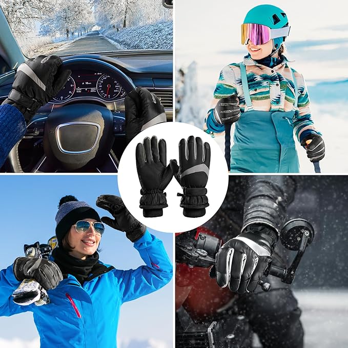 Schwarze Winterhandschuhe, wasserdicht, winddicht, ideal für Skifahren und Outdoor-Aktivitäten.