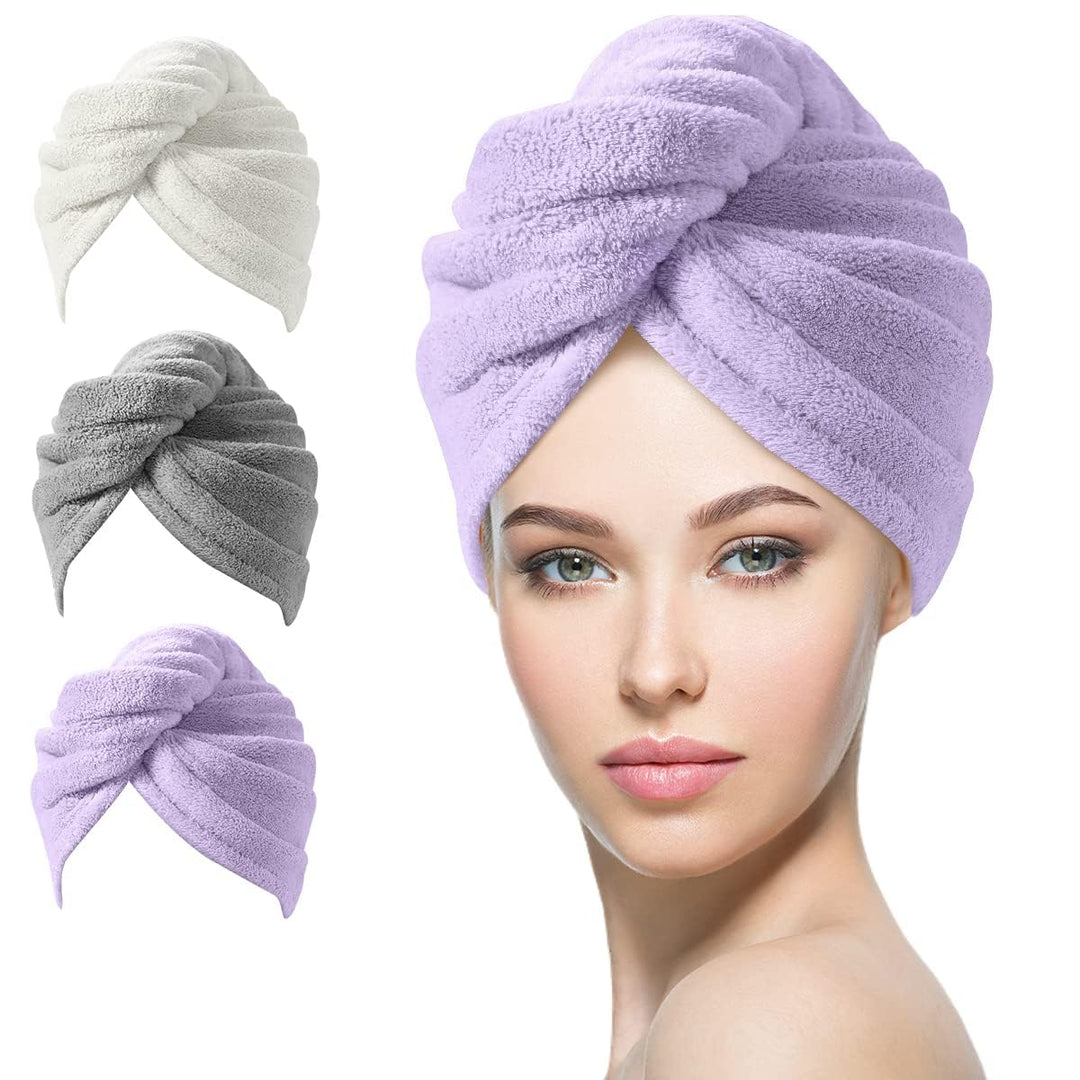 Lila Mikrofaser Haarturban, schnelltrocknend, weich, für Damen, mit drei Farboptionen.