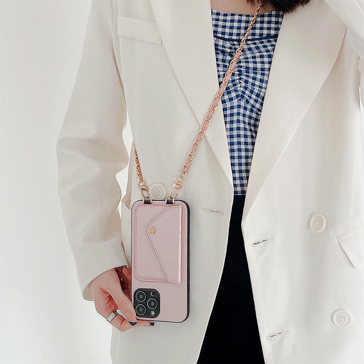 Damen Crossbody Handyhülle, rosa Leder, mit Kartenfach, modisch und praktisch für unterwegs.