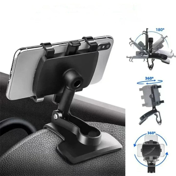 Drehbarer Handyhalter fürs Auto, schwarz, 360-Grad-Rotation, Armaturenbrett-Montage.