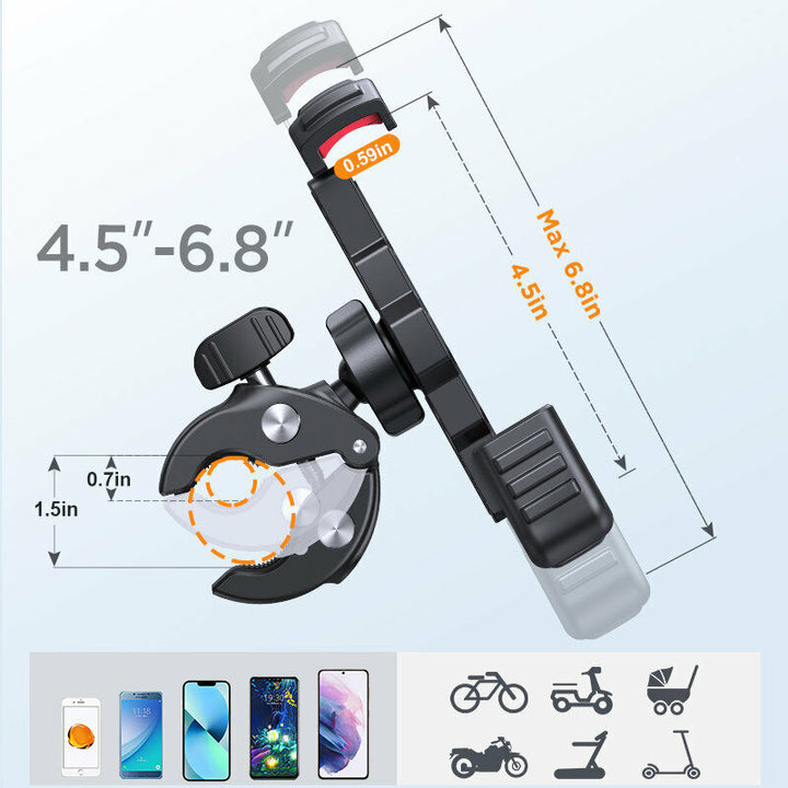 Verstellbare Handyhalterung Fahrrad Motorrad, schwarz, für 4,5-6,8 Zoll Smartphones.