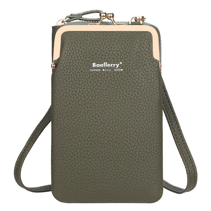 Grüne Lederhandytasche mit Schulterriemen, modisch, kompakt, für Damen, Baellerry.
