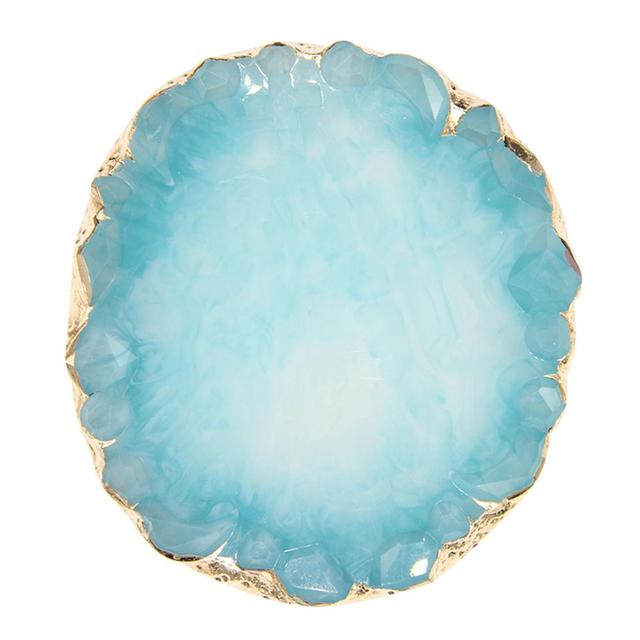 Blaue Harz-Schmuckplatte, rund, dekorativ, ideal für Halsketten, Ringe, Ohrringe, Organizer.