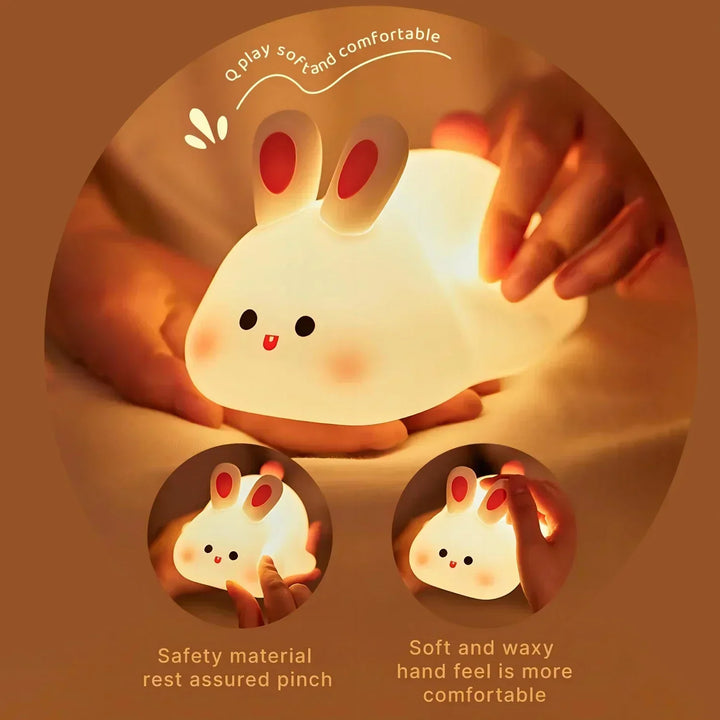 Kaninchen-Nachtlicht aus Silikon, weich, LED, Kinderzimmer, tragbar, dimmbar, warmweiß.