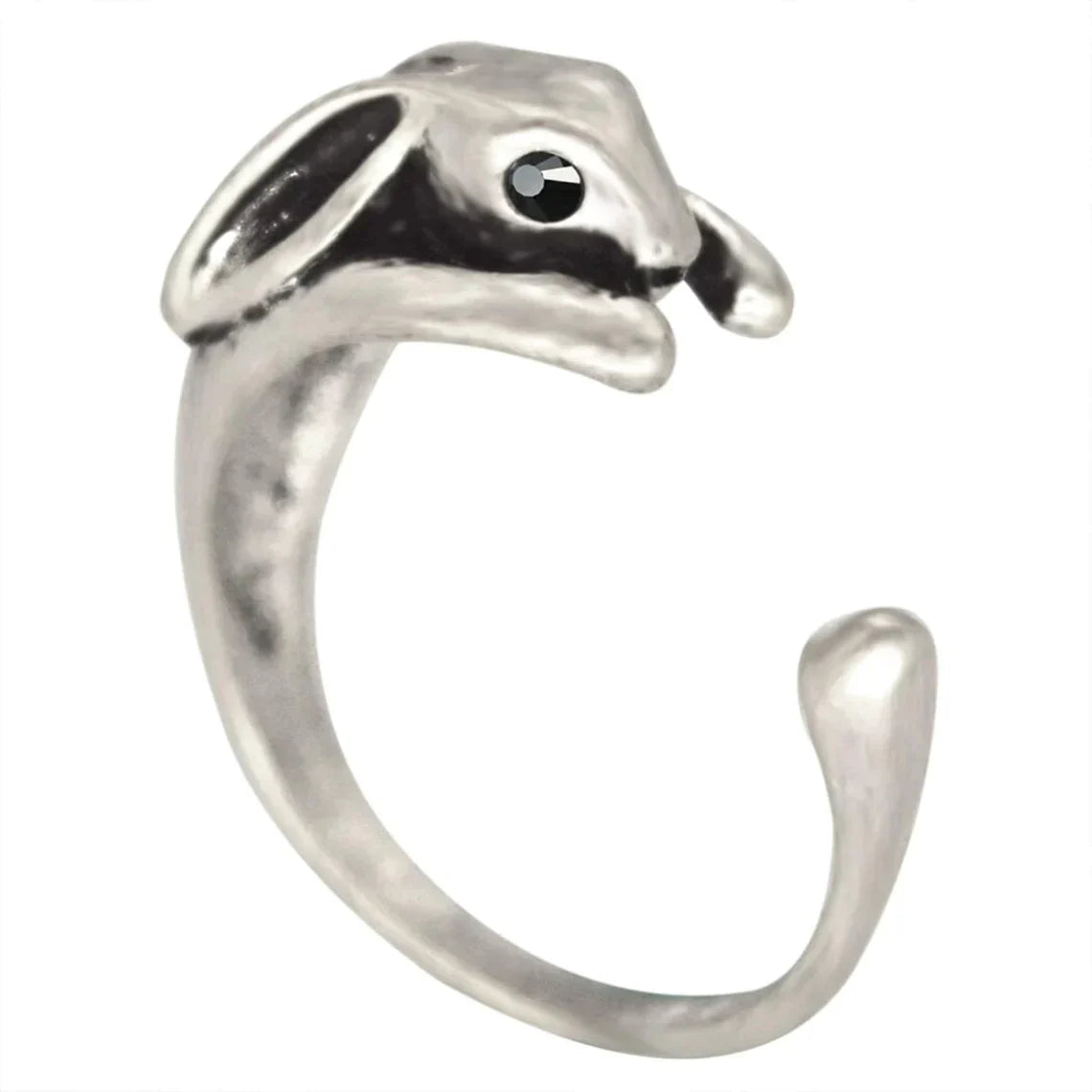 Silberner Hasenring, verstellbar, handgefertigt, Tiermotiv, Schmuck für Damen, Geschenkidee.