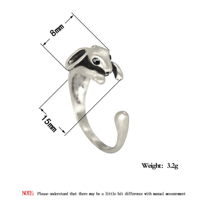 Silberner Hasenring, verstellbar, 3,2g, Tiermotiv, Schmuck für Damen, Geschenkidee.