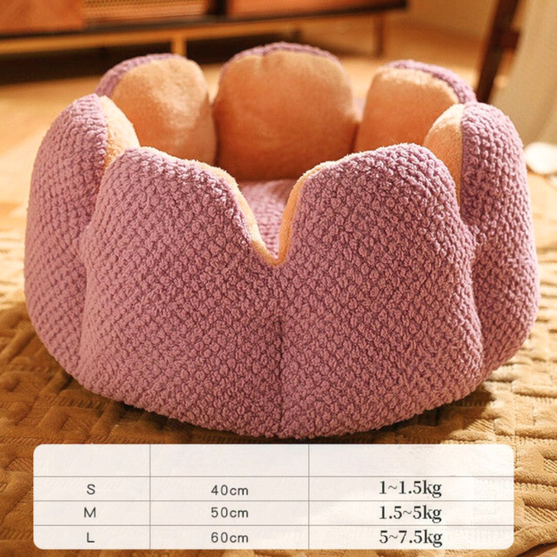 Lila Hundebett aus Plüsch, rund, weich, für kleine Hunde, 60 cm Durchmesser.