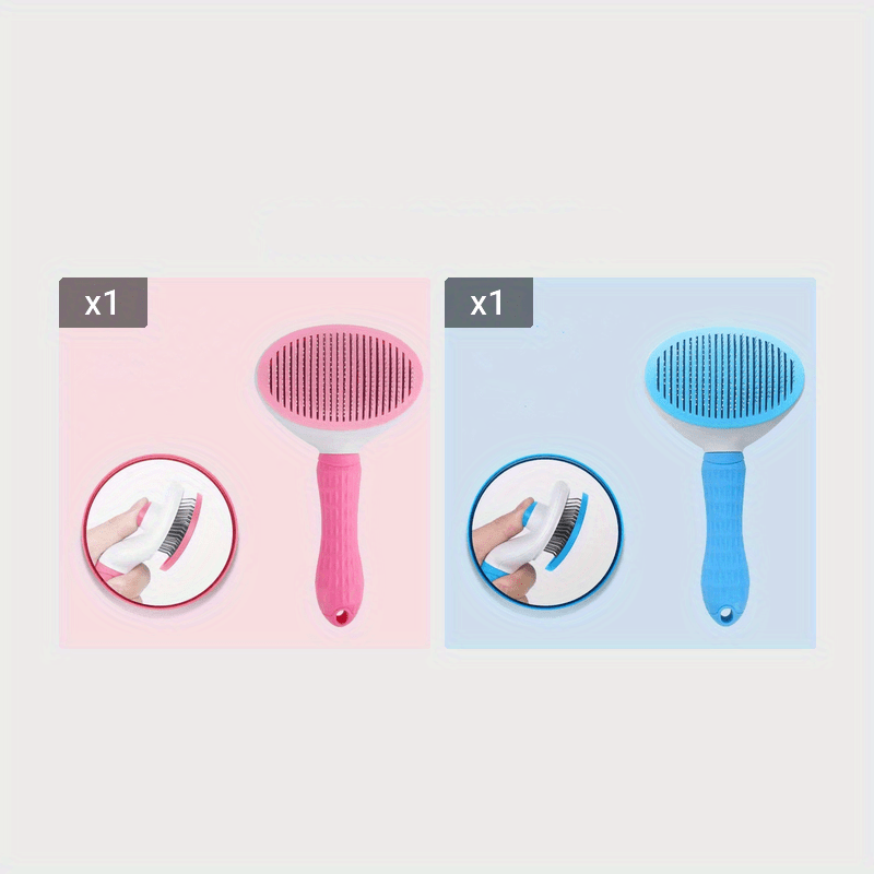 Rosa und blaue Haustierbürste, ergonomischer Griff, Fellpflege, Set aus zwei Stück.