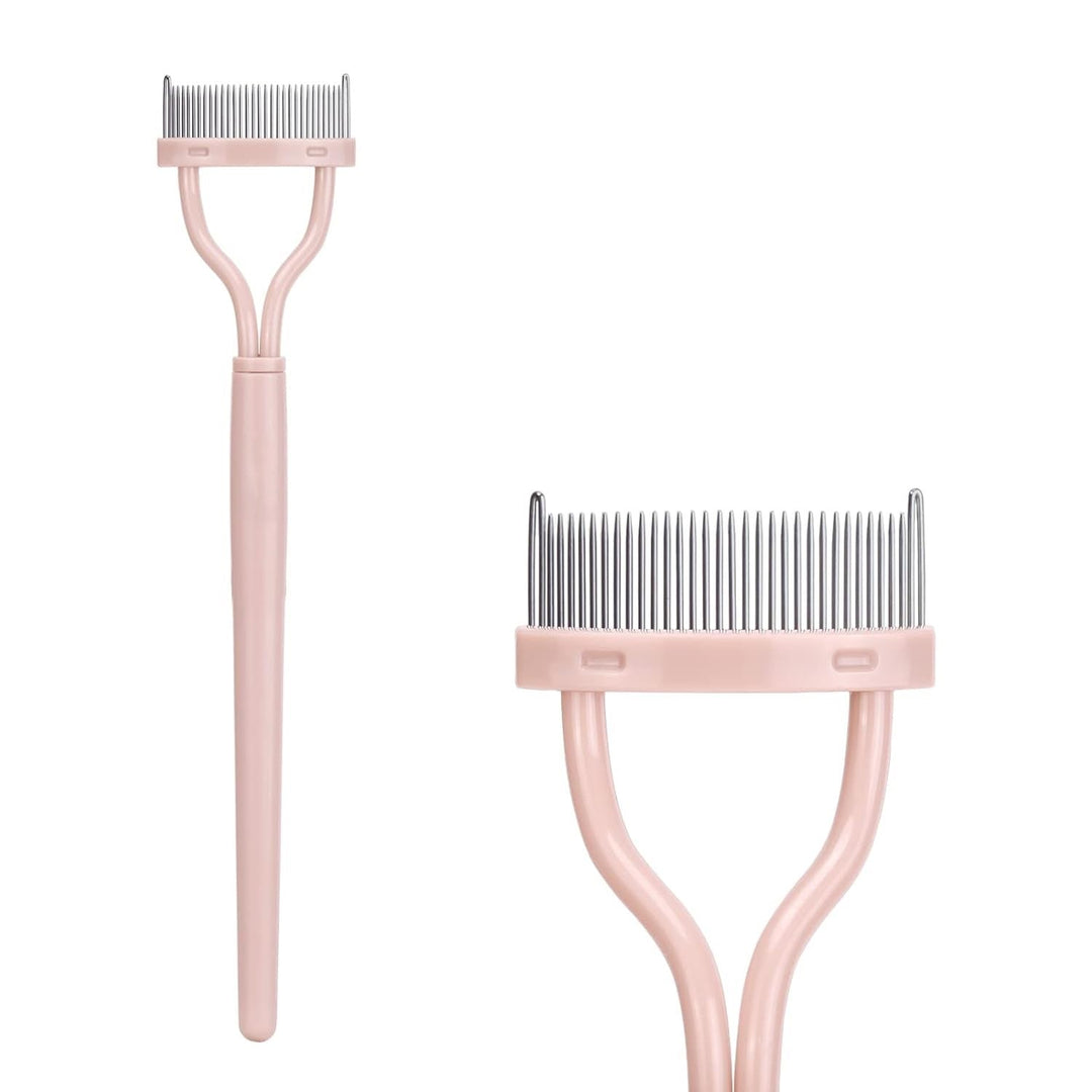 Rosa Haustierfellkamm mit Metallzinken, ergonomischer Griff, ideal für Hunde- und Katzenpflege.