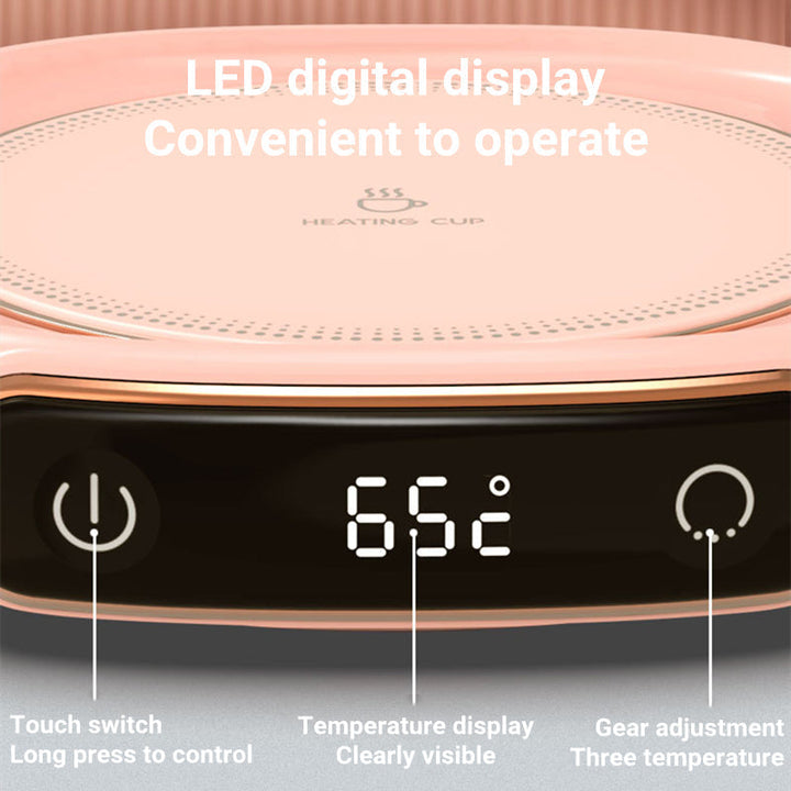 Rosa Heizplatte mit LED-Display, Touch-Schalter, Temperaturanzeige, drei Heizstufen.