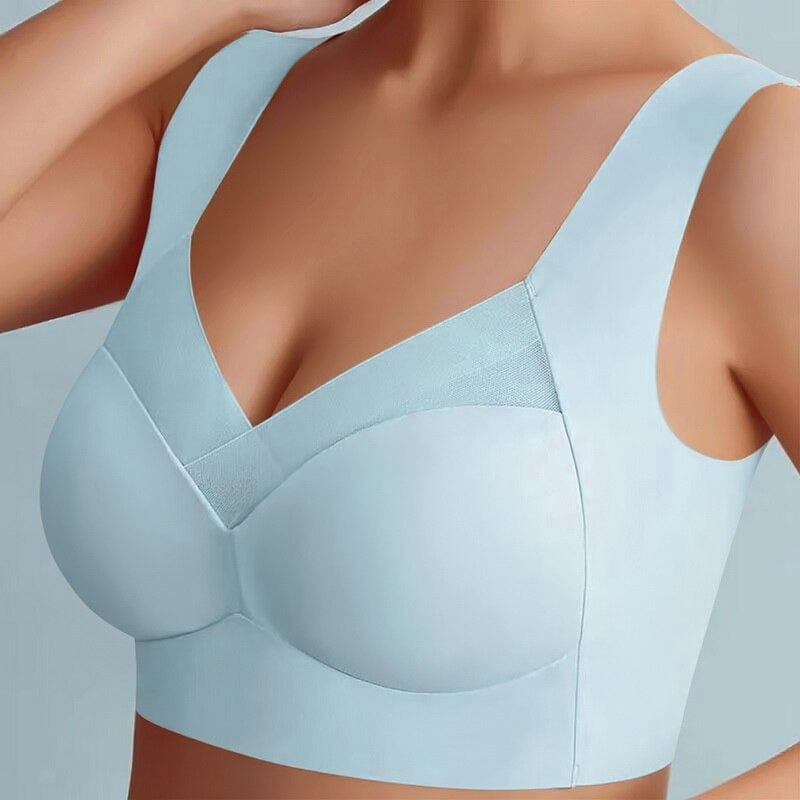 Hellblauer nahtloser Damen-BH, große Größe, bequem, elastisch, modisch.