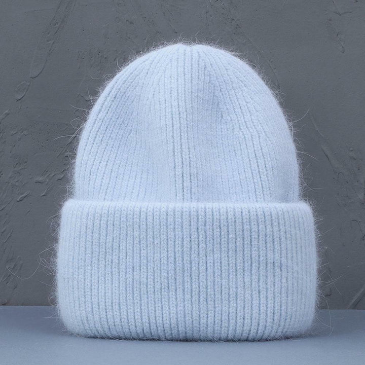 Hellblaue Strickmütze aus Wolle, winterfest, modisch, warm, für Damen und Herren.