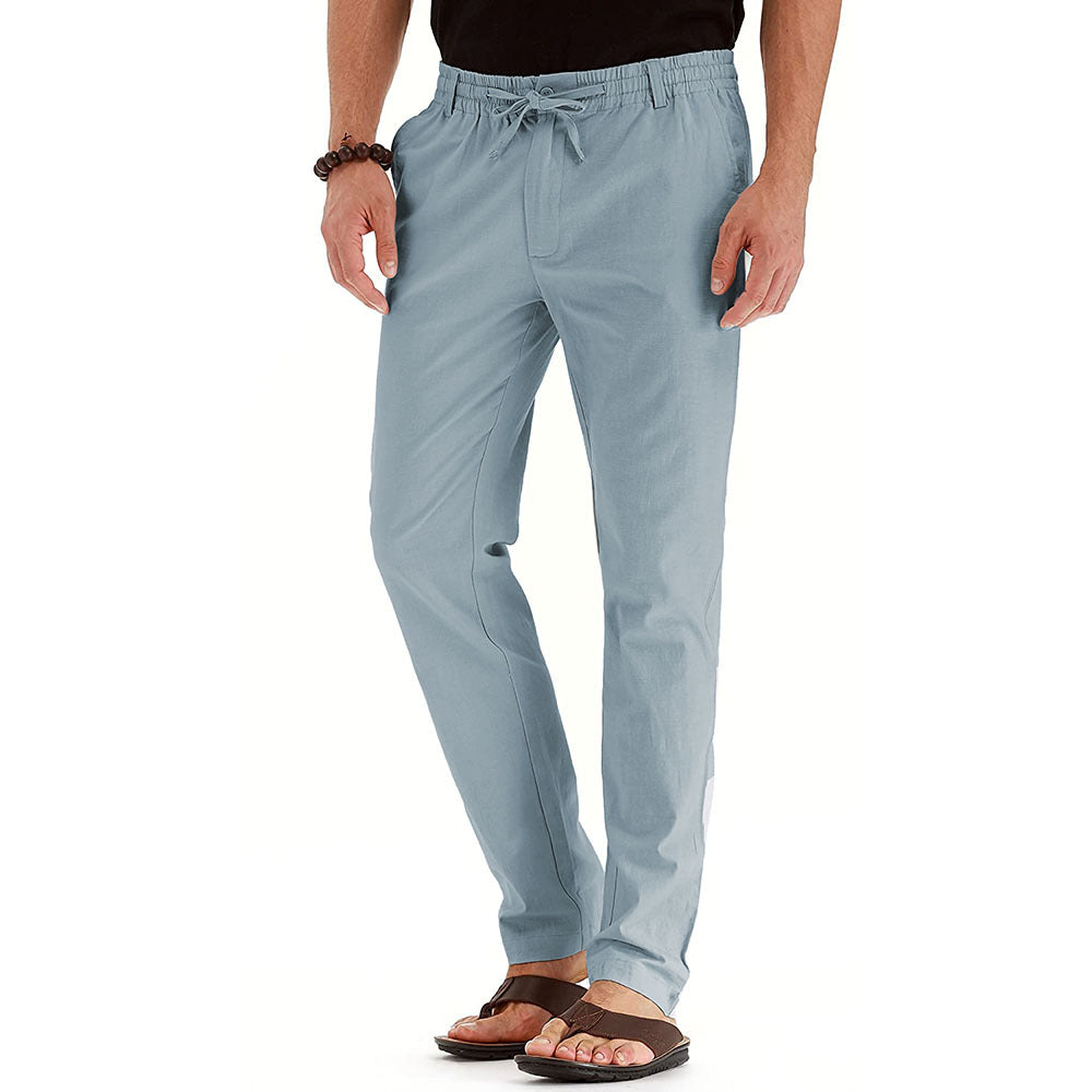 Hellblaue Herren-Lose-Fit-Hose mit elastischem Bund, ideal für Freizeitkleidung.