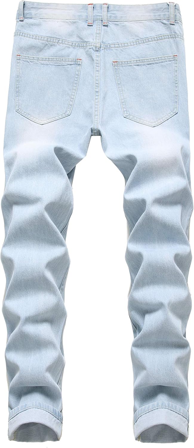 Hellblaue Jeanshose, Herren, Denim, gerade Passform, modisch, Freizeitkleidung, Rückansicht.