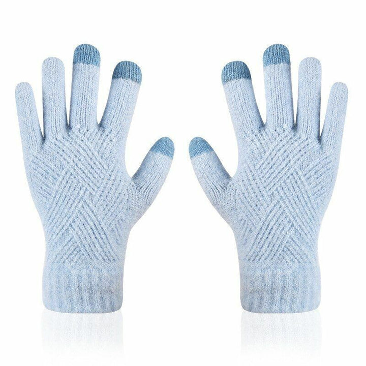 Hellblaue Touchscreen-Handschuhe aus Strick, rutschfest, für Winter, Unisex.