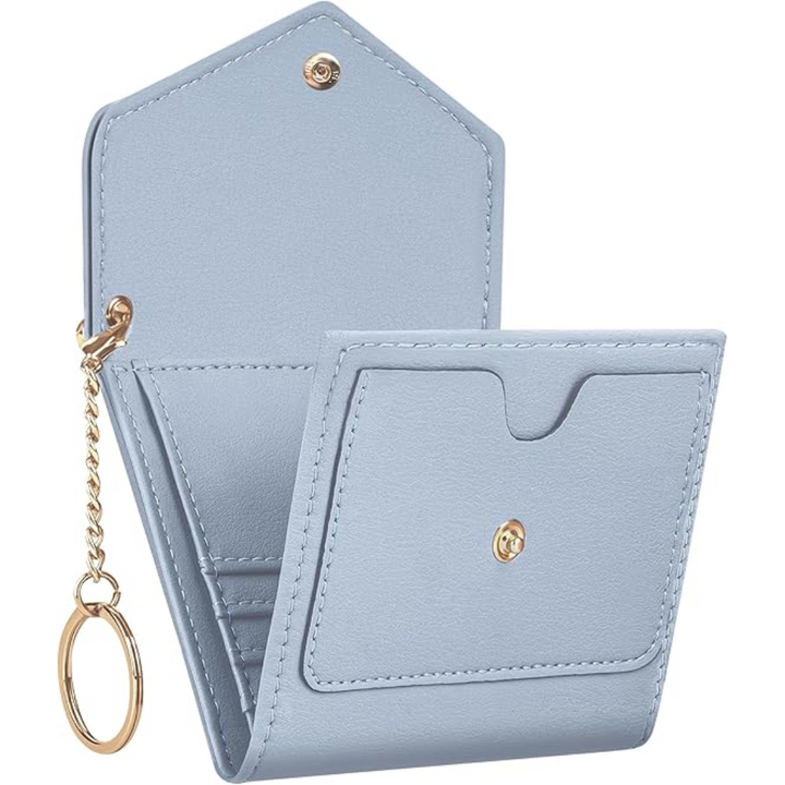 Blaue Leder-Geldbörse mit Schlüsselanhänger, kompakt, stilvoll, für Damen und Herren.