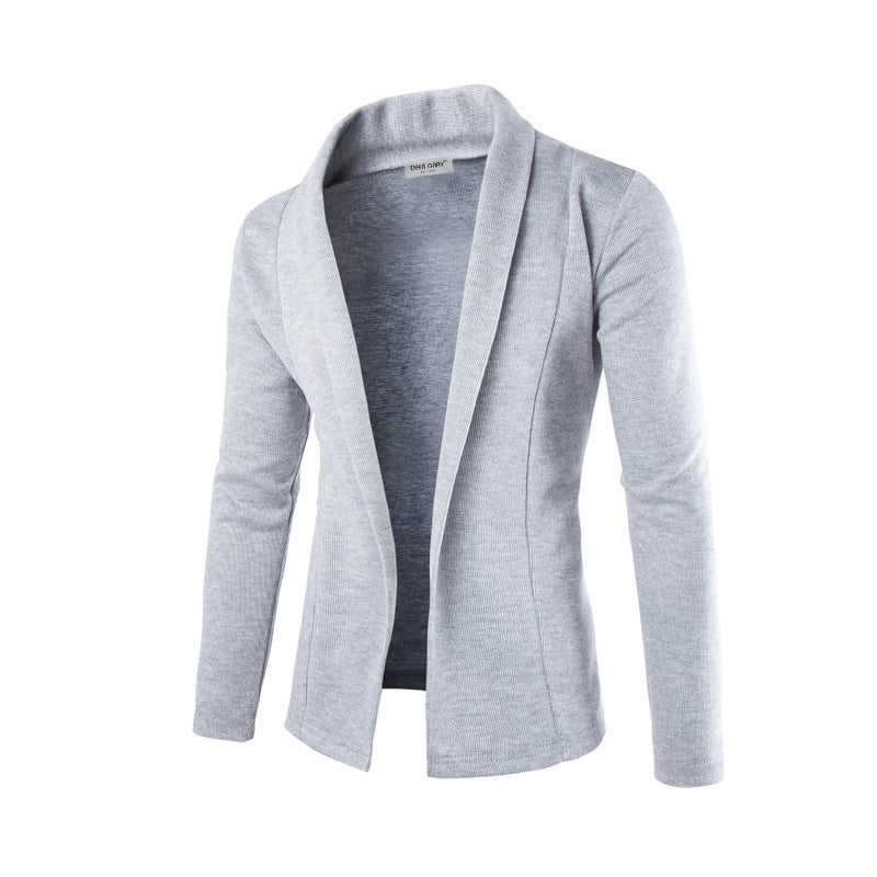 Grauer Herren-Cardigan, Baumwolle, modisch, lässig, hochwertig, einfarbig, Business-Stil.