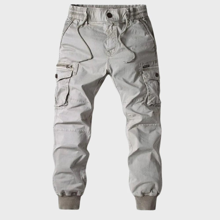 Hellgraue Cargo-Jogginghose für Herren, Baumwolle, Taschen, sportlich, bequem.