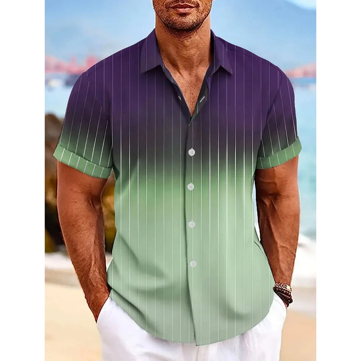 Herrenhemd lila-grün gestreift, kurzarm, Strand, Freizeitmode, Sommerbekleidung