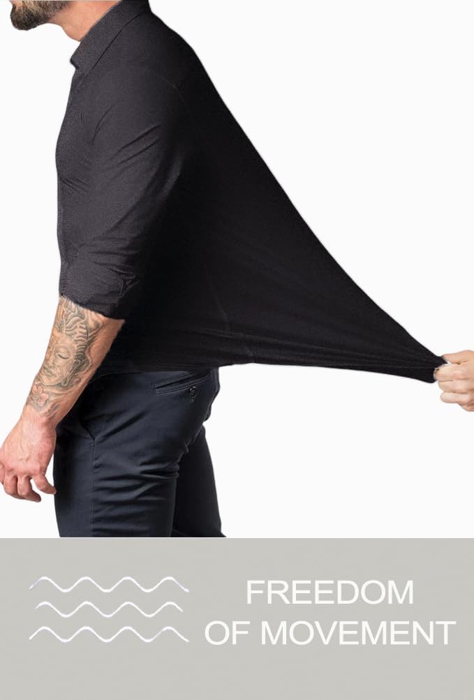 Schwarzes Herrenhemd, dehnbar, Bewegungsfreiheit, Slim Fit, Baumwolle, elegant, langärmelig.
