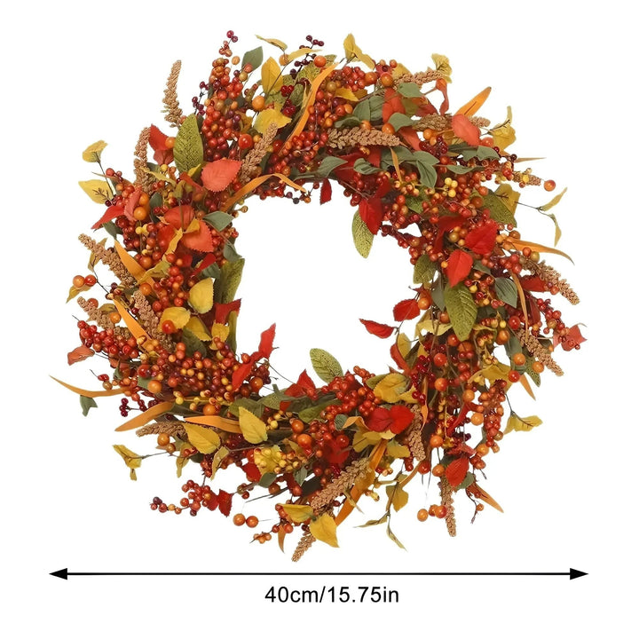 Herbstlicher Türkranz aus Rattan mit Ahornblättern, 40 cm, Feiertagsdeko, Elegare.