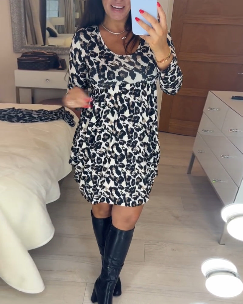 Podzimní šaty s potiskem leopardího vzoru – Leona