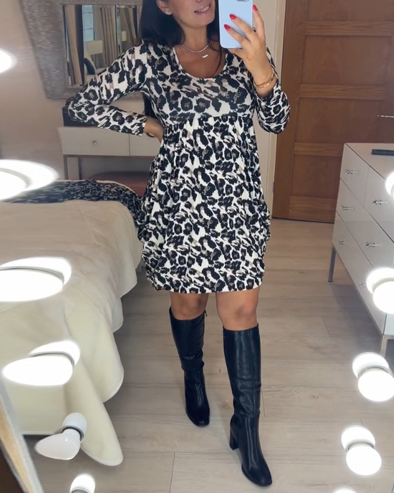Podzimní šaty s potiskem leopardího vzoru – Leona