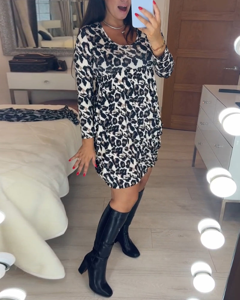 Podzimní šaty s potiskem leopardího vzoru – Leona