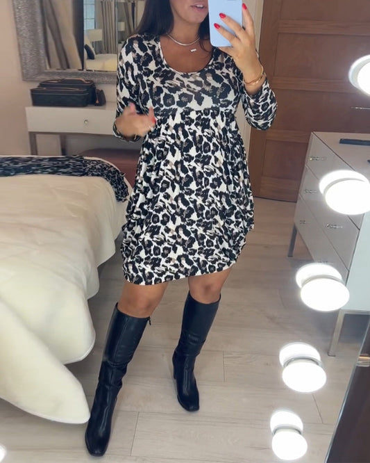 Podzimní šaty s potiskem leopardího vzoru – Leona